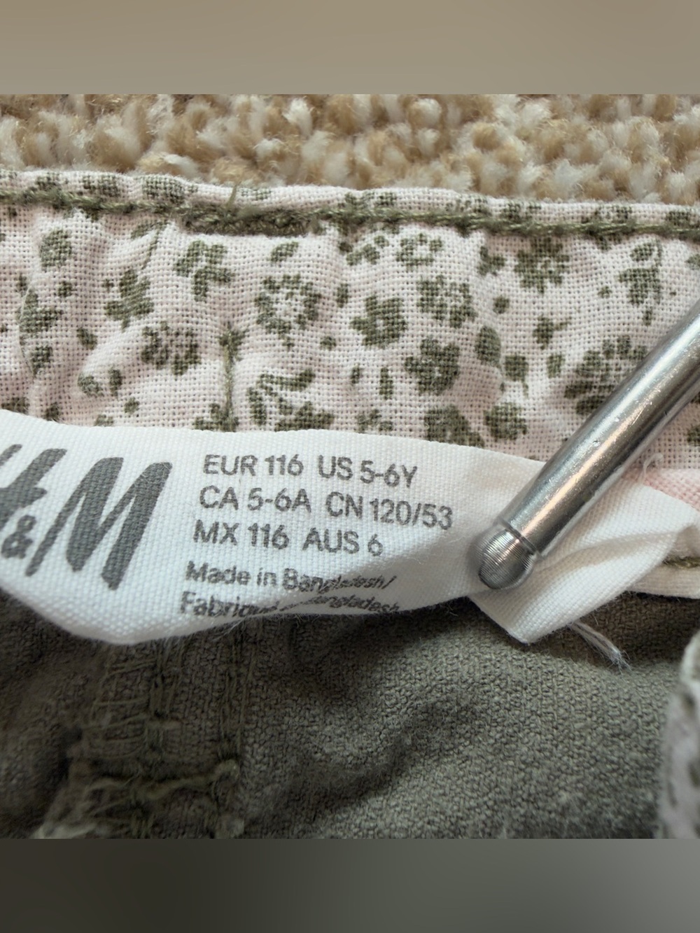 H&M Kids Olive Corduroy Cargo Mini Skirt 5-6Y Utility Military - Picture 8 of 9